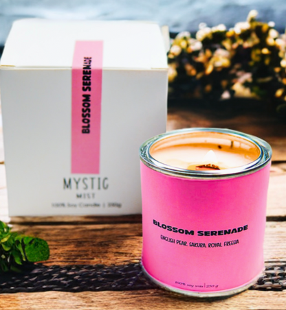 Blossom Serenade | English Pear, Sakura & Royal FreesiaNothing beats the most calming scent of Blossom Serenade floral scent candle after a tiring day. Sprinkled with gentle notes of English Pear, Sakura, and Royal FreesCANDLESEnglish Pear, Sakura & Royal FreesiaMystic Mist