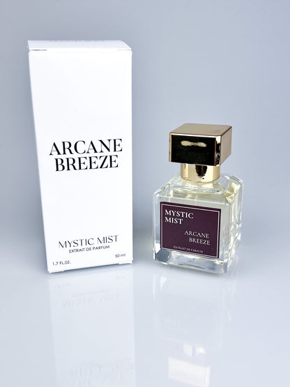 Arcane Breeze fragrance bottle and elegant packaging box displayed on a clean white background, showcasing its luxurious and refined design.