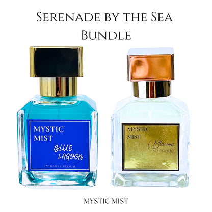 Serenade by the Sea fragrance bundle featuring Blossom Serenade and Blue Lagoon perfumes, combining fresh aquatic and floral notes perfect for Malaysia's tropical climate. Ideal for layering to create a refreshing, long-lasting scent